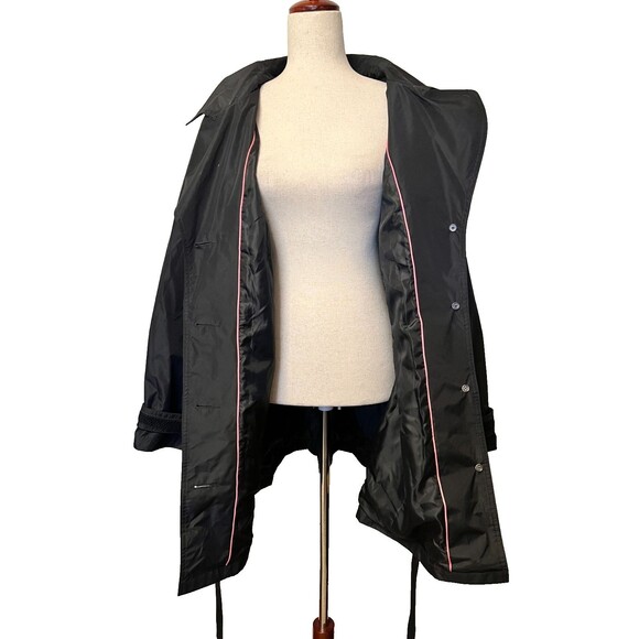SUSAN GRAVER Women's 3X Belted Trench Coat Black Rain Button Mesh Plus Size - Picture 4 of 9